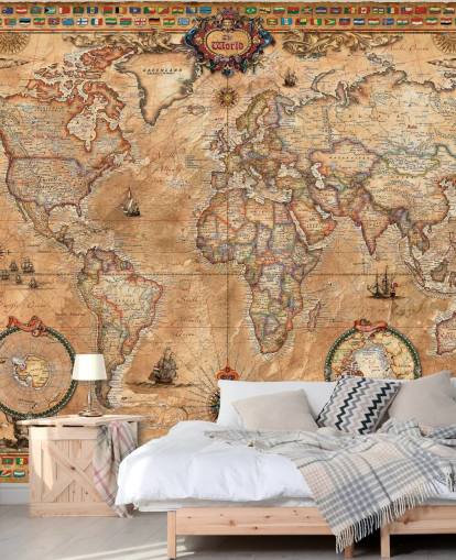 mural de mapa mundial de estilo vintage llamado Pergament Map de Ray & Co para escuelas y universidades mural de mapa mundial de estilo vintage llamado Pergament Map de Ray & Co para escuelas y universidades