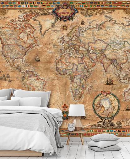 Weltkarten-Wandbild im Vintage-Stil namens Pergament Map von Ray & Co für Schulen und Hochschulen