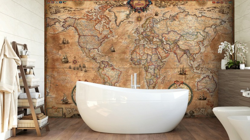 vintage style world map mural called Pergament Map by Ray & Co for schools and colleges