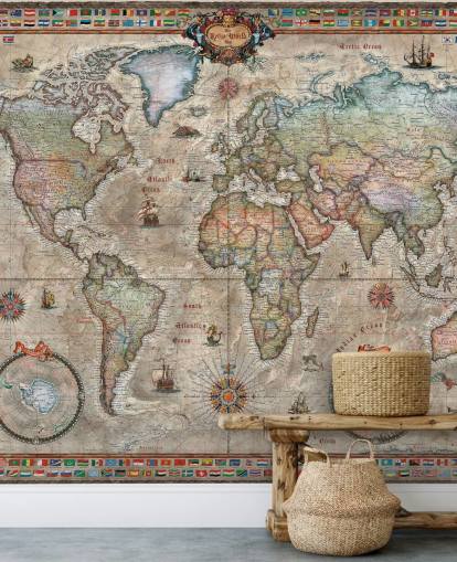 detailed retro world map wallpaper mural called Retro World Map by Ray & Co for schools and offices detailed retro world map wallpaper mural called Retro World Map by Ray & Co for schools and offices