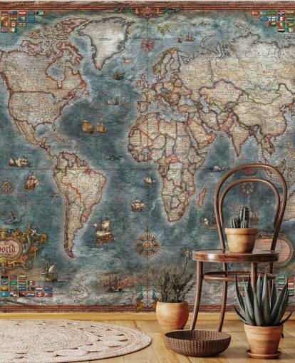 old style map mural