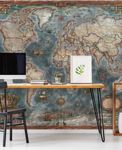 old style map mural