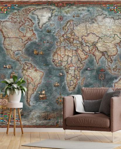 old style map mural