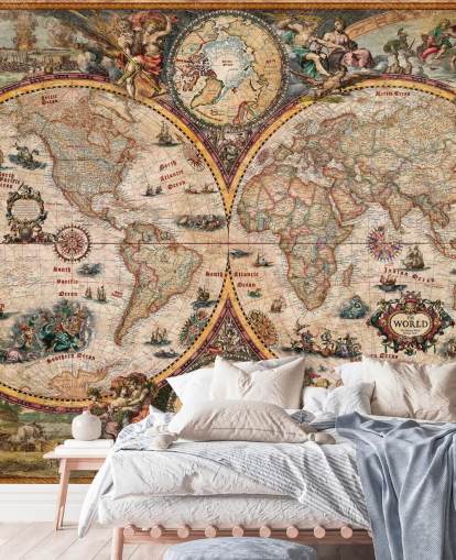 detailed world map mural called World Map Vintage by Ray & Co for home offices and schools