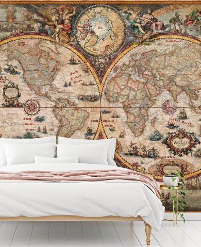 detailed world map mural called World Map Vintage by Ray & Co for home offices and schools