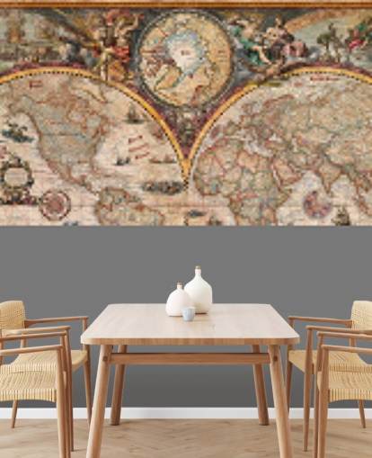 Ray & Co: n yksityiskohtainen maailmankartan seinämaalaus nimeltä World Map Vintage kotitoimistoihin ja kouluihin