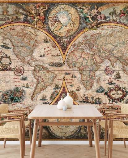detailed world map mural called World Map Vintage by Ray & Co for home offices and schools
