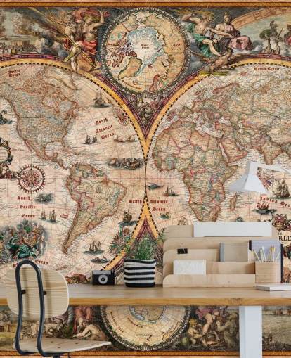 detailed world map mural called World Map Vintage by Ray & Co for home offices and schools