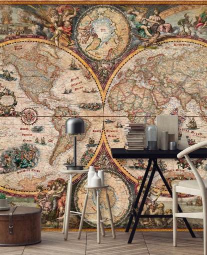 detailed world map mural called World Map Vintage by Ray & Co for home offices and schools