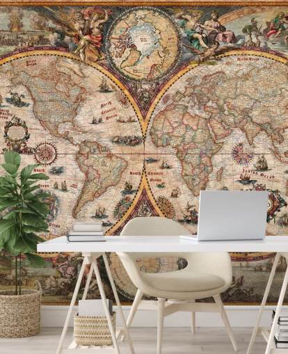 mural detalhado do mapa-múndi chamado World Map Vintage da Ray & Co para escritórios domésticos e escolas