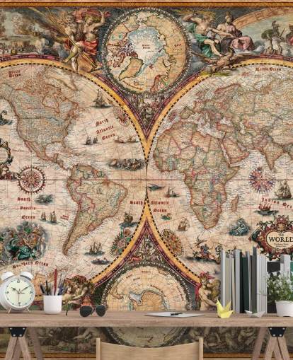 mural detallado de un mapa mundial llamado World Map Vintage de Ray & Co para oficinas domésticas y escuelas mural detallado de un mapa mundial llamado World Map Vintage de Ray & Co para oficinas domésticas y escuelas