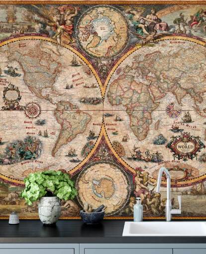 detailed world map mural called World Map Vintage by Ray & Co for home offices and schools
