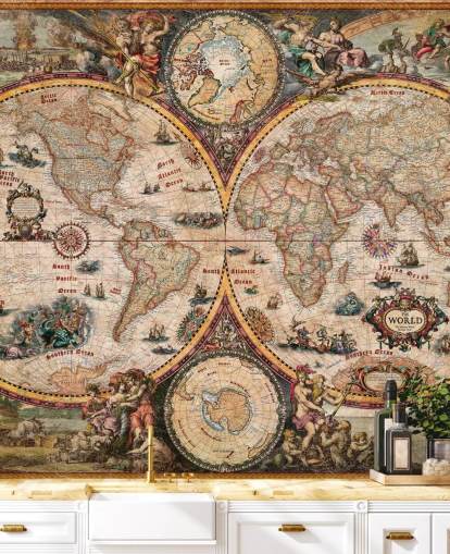 detailed world map mural called World Map Vintage by Ray & Co for home offices and schools