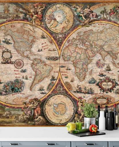 peinture murale détaillée de la carte du monde appelée World Map Vintage par Ray & Co pour les bureaux à domicile et les écoles peinture murale détaillée de la carte du monde appelée World Map Vintage par Ray & Co pour les bureaux à domicile et les écoles