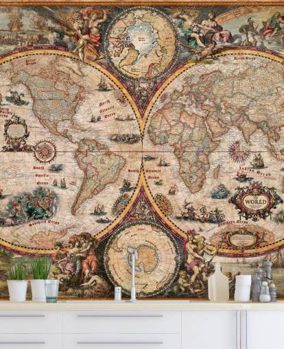 detailed world map mural called World Map Vintage by Ray & Co for home offices and schools