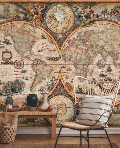 detailed world map mural called World Map Vintage by Ray & Co for home offices and schools