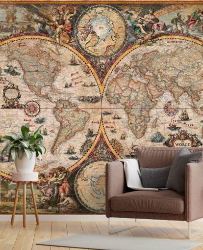 detaljert verdenskart veggmaleri kalt World Map Vintage av Ray & Co for hjemmekontorer og skoler detaljert verdenskart veggmaleri kalt World Map Vintage av Ray & Co for hjemmekontorer og skoler