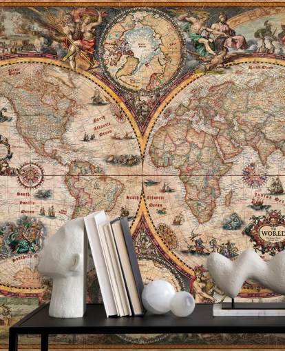 detailed world map mural called World Map Vintage by Ray & Co for home offices and schools