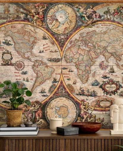 Ray & Co: n yksityiskohtainen maailmankartan seinämaalaus nimeltä World Map Vintage kotitoimistoihin ja kouluihin Ray & Co: n yksityiskohtainen maailmankartan seinämaalaus nimeltä World Map Vintage kotitoimistoihin ja kouluihin