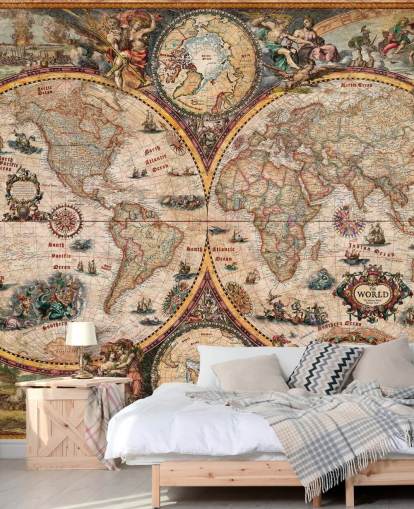 detailed world map mural called World Map Vintage by Ray & Co for home offices and schools