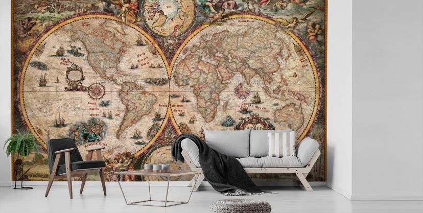 detailed world map mural called World Map Vintage by Ray & Co for home offices and schools