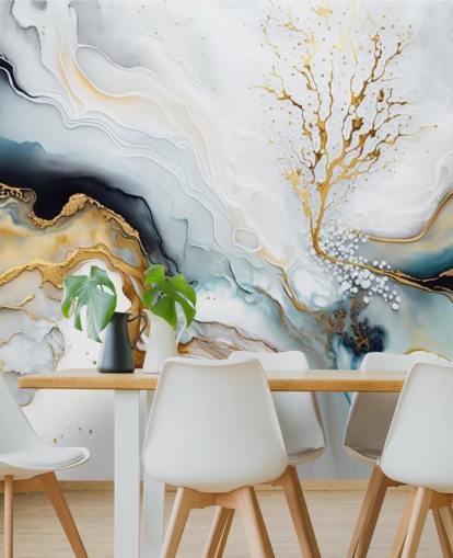 mural de papel de parede em aquarela preto, branco e dourado chamado White and Gold Ink para banheiros, cozinhas e salas de estar mural de papel de parede em aquarela preto, branco e dourado chamado White and Gold Ink para banheiros, cozinhas e salas de estar