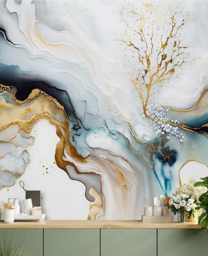 carta da parati murale ad acquerello nero, bianco e oro chiamata White and Gold Ink per bagni, cucine e salotti carta da parati murale ad acquerello nero, bianco e oro chiamata White and Gold Ink per bagni, cucine e salotti