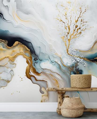 svart, vitt och guld akvarell tapetväggmålning kallad White and Gold Ink för badrum, kök och vardagsrum svart, vitt och guld akvarell tapetväggmålning kallad White and Gold Ink för badrum, kök och vardagsrum