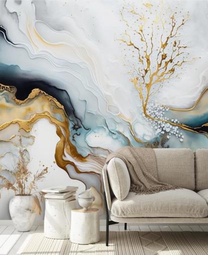 sort, hvid og guld akvarel tapet vægmaleri kaldet White and Gold Ink til badeværelser, køkkener og stuer sort, hvid og guld akvarel tapet vægmaleri kaldet White and Gold Ink til badeværelser, køkkener og stuer