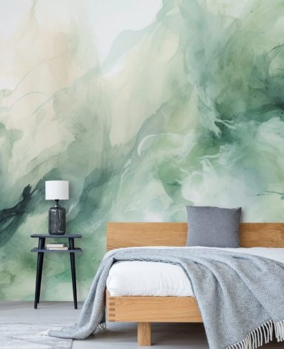 Liquid sage smoke watercolour wallpaper mural