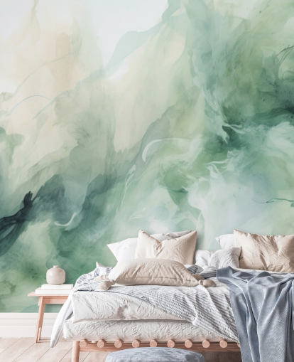 Liquid sage smoke watercolor wallpaper mural