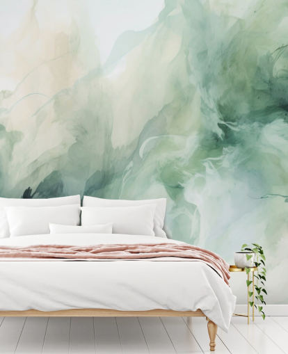 Mural de papel de parede em aquarela com fumaça de sálvia líquida