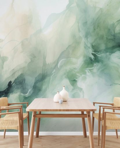 Liquid sage smoke watercolour wallpaper mural