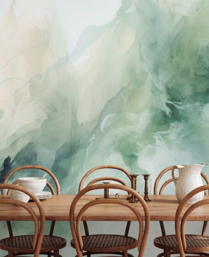 Liquid sage smoke watercolour wallpaper mural