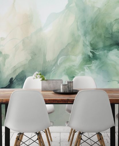 Liquid sage smoke watercolour wallpaper mural