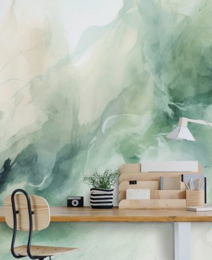 Liquid sage smoke watercolour wallpaper mural