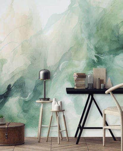 mural de papel pintado en acuarela con humo de salvia líquida