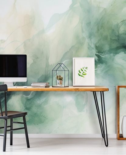 Mural de papel de parede em aquarela com fumaça de sálvia líquida