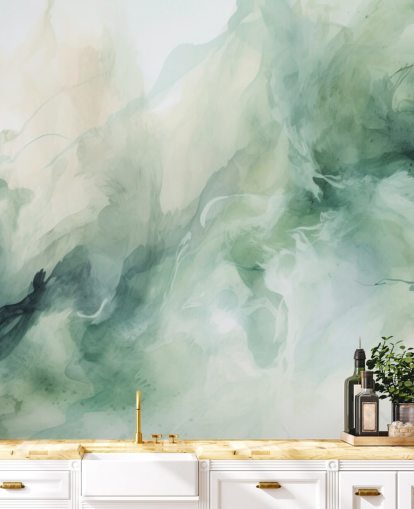 mural de papel pintado en acuarela con humo de salvia líquida