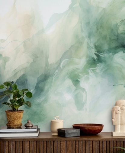 Liquid sage smoke watercolour wallpaper mural