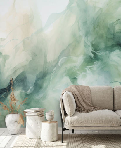 mural de papel pintado en acuarela con humo de salvia líquida