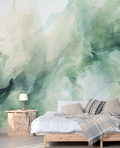 Liquid sage smoke watercolour wallpaper mural