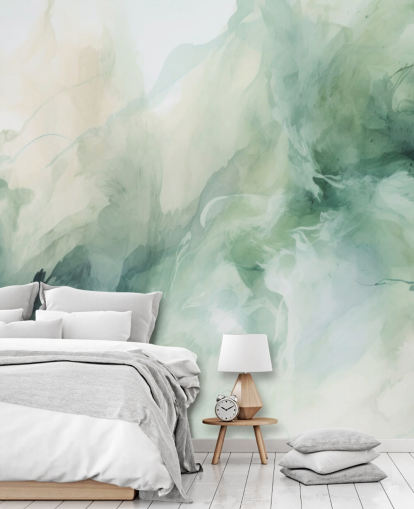 Liquid sage smoke watercolour wallpaper mural