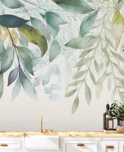 Carta da parati murale Hanging Leaves Painting Carta da parati murale Hanging Leaves Painting