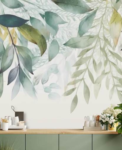 Mural de papel de parede Hanging Leaves Painting
