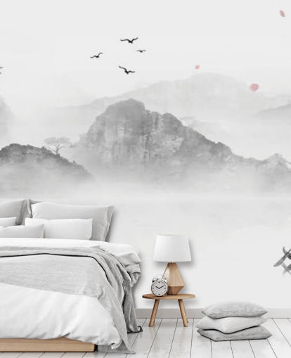 black and white oriental wallpaper mural called Chinese Ink Landscape for homes, offices and businesses black and white oriental wallpaper mural called Chinese Ink Landscape for homes, offices and businesses