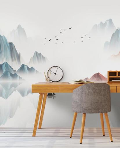 blue and white oriental mural called Blue Chinese Landscape for bedrooms, living rooms and dining rooms blue and white oriental mural called Blue Chinese Landscape for bedrooms, living rooms and dining rooms