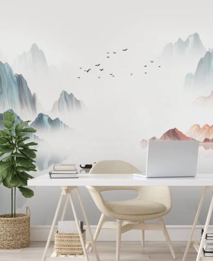 blau-weißes orientalisches Wandbild namens Blue Chinese Landscape für Schlafzimmer, Wohn- und Esszimmer