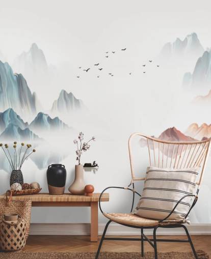 blau-weißes orientalisches Wandbild namens Blue Chinese Landscape für Schlafzimmer, Wohn- und Esszimmer blau-weißes orientalisches Wandbild namens Blue Chinese Landscape für Schlafzimmer, Wohn- und Esszimmer