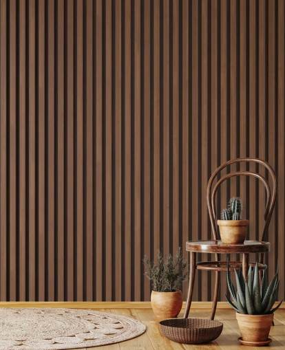 papel pintado de listones de madera con efecto roble
